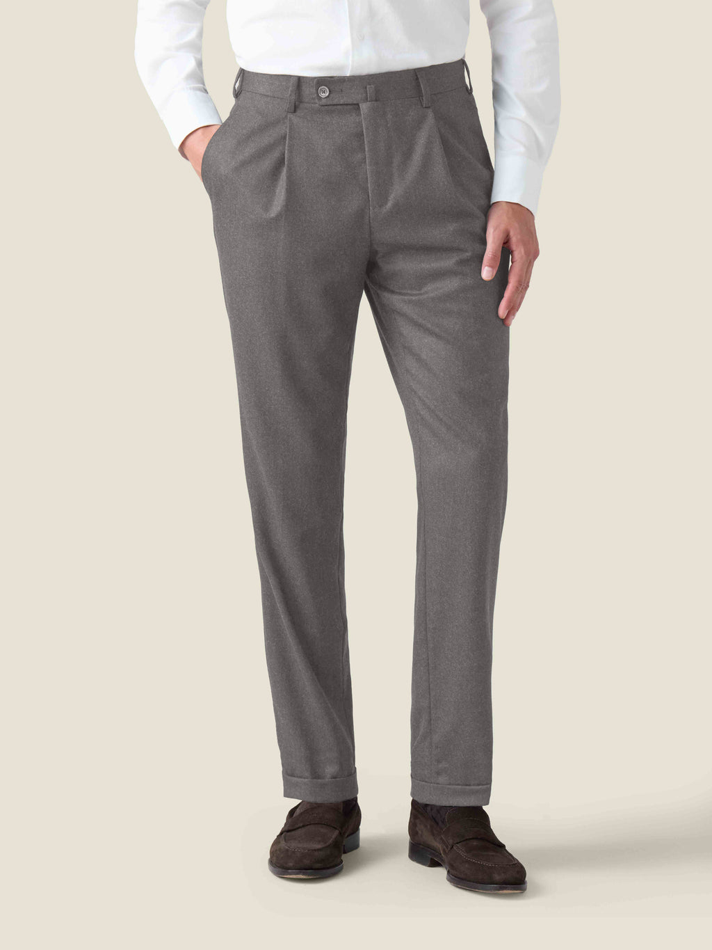 Front view of the Luca Faloni Light Grey Wool Suit trousers, worn by a model against a plain background.