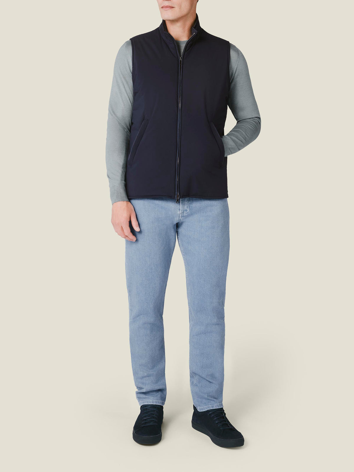 Luca Faloni Technical Fabric Lightweight Gilet - Midnight Blue - view 4