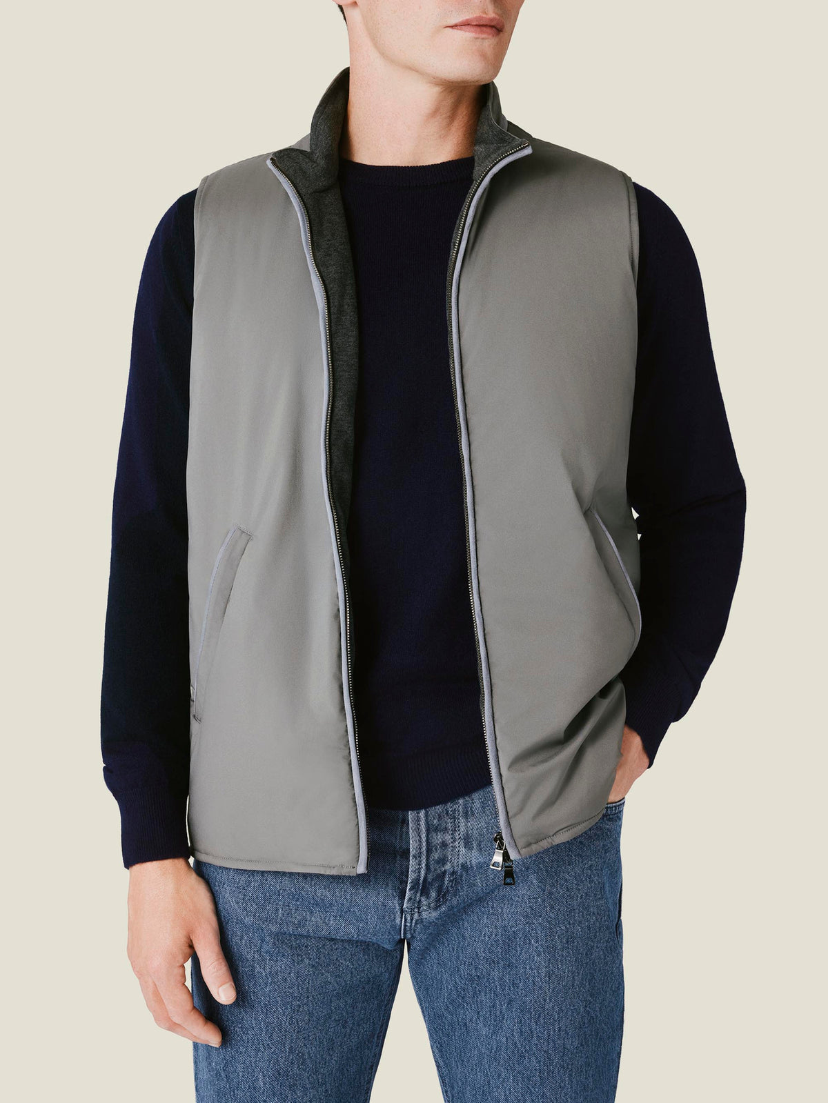 Luca Faloni Technical Fabric Lightweight Gilet - Light Grey - view 1