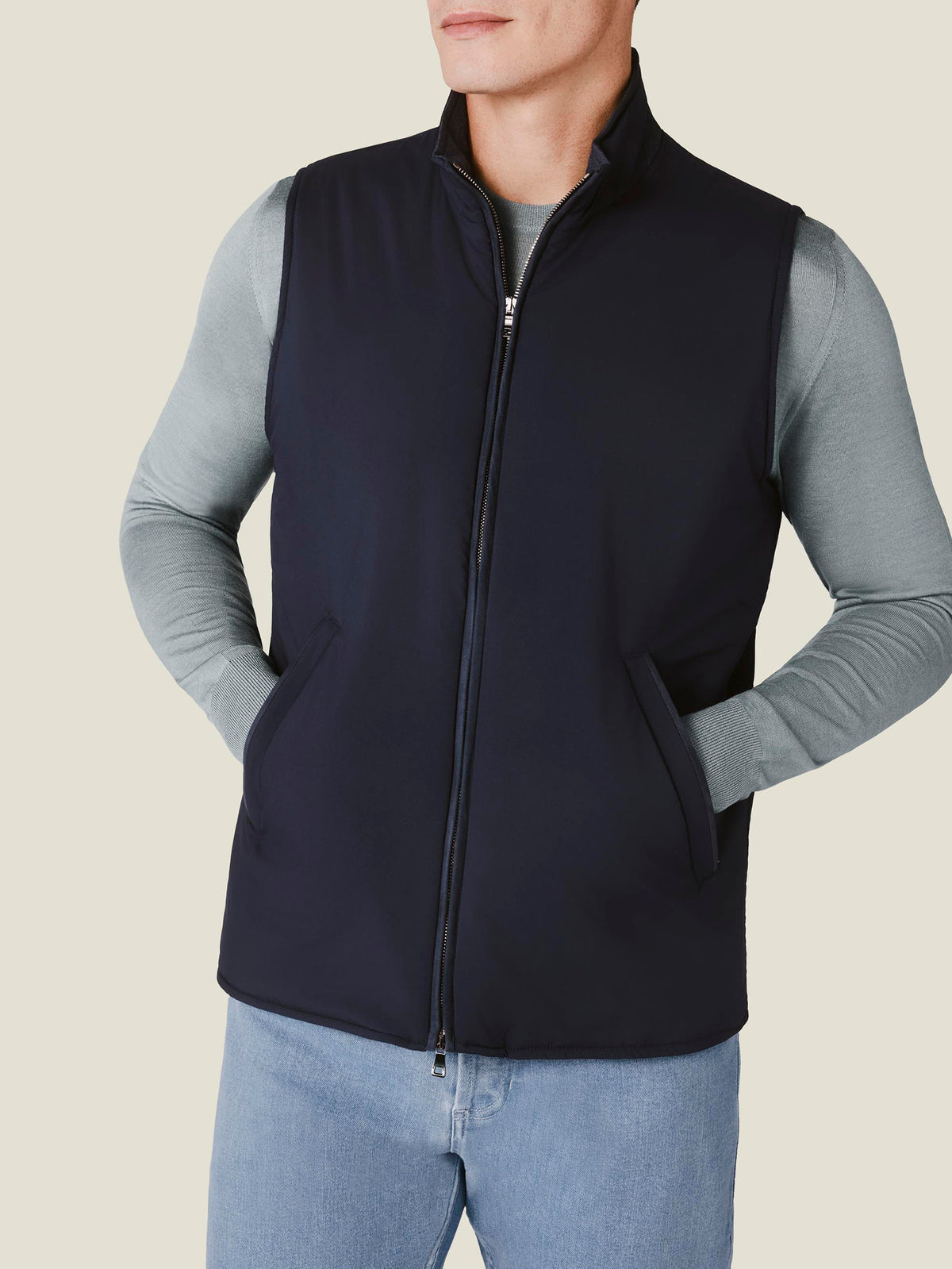 Luca Faloni Technical Fabric Lightweight Gilet - Midnight Blue - view 1
