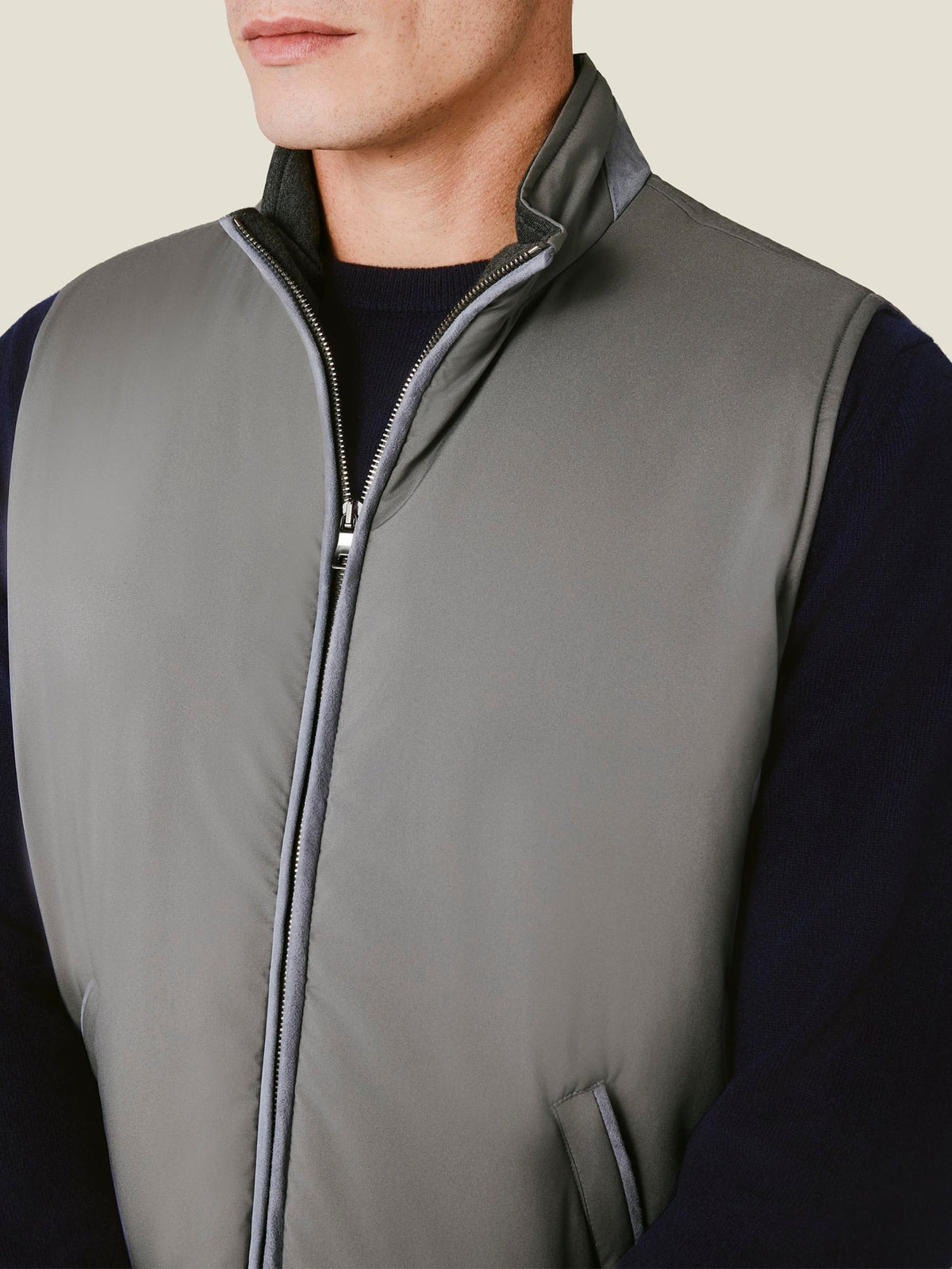 Luca Faloni Technical Fabric Lightweight Gilet - Light Grey - view 2