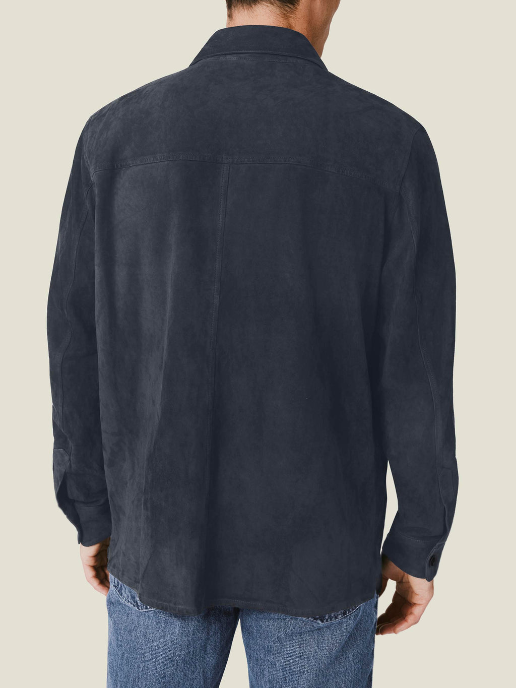 Luca Faloni Goatskin Suede Leather Overshirt - Steel Blue - view 3