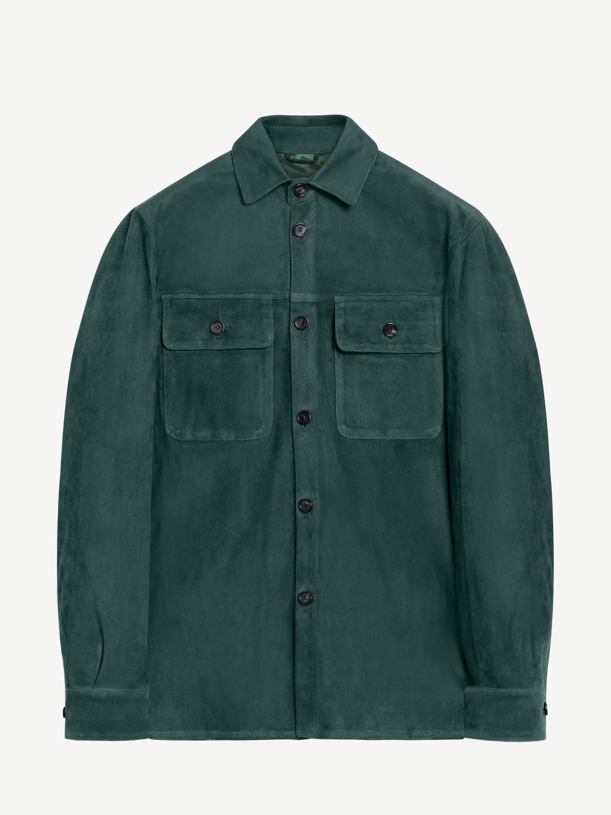 Luca Faloni Goatskin Suede Leather Overshirt - Forest Green - view 8
