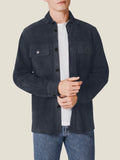 Luca Faloni Goatskin Suede Leather Overshirt - Steel Blue - view 1