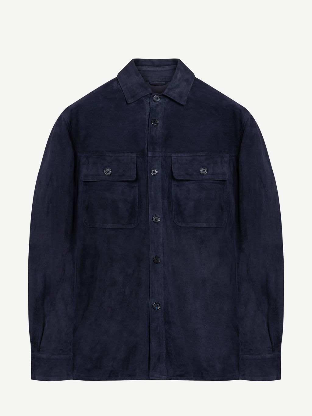 Luca Faloni Goatskin Suede Leather Overshirt - Midnight Blue - view 8