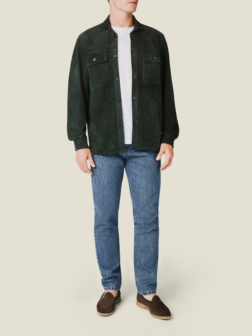 Luca Faloni Goatskin Suede Leather Overshirt - Forest Green - view 4
