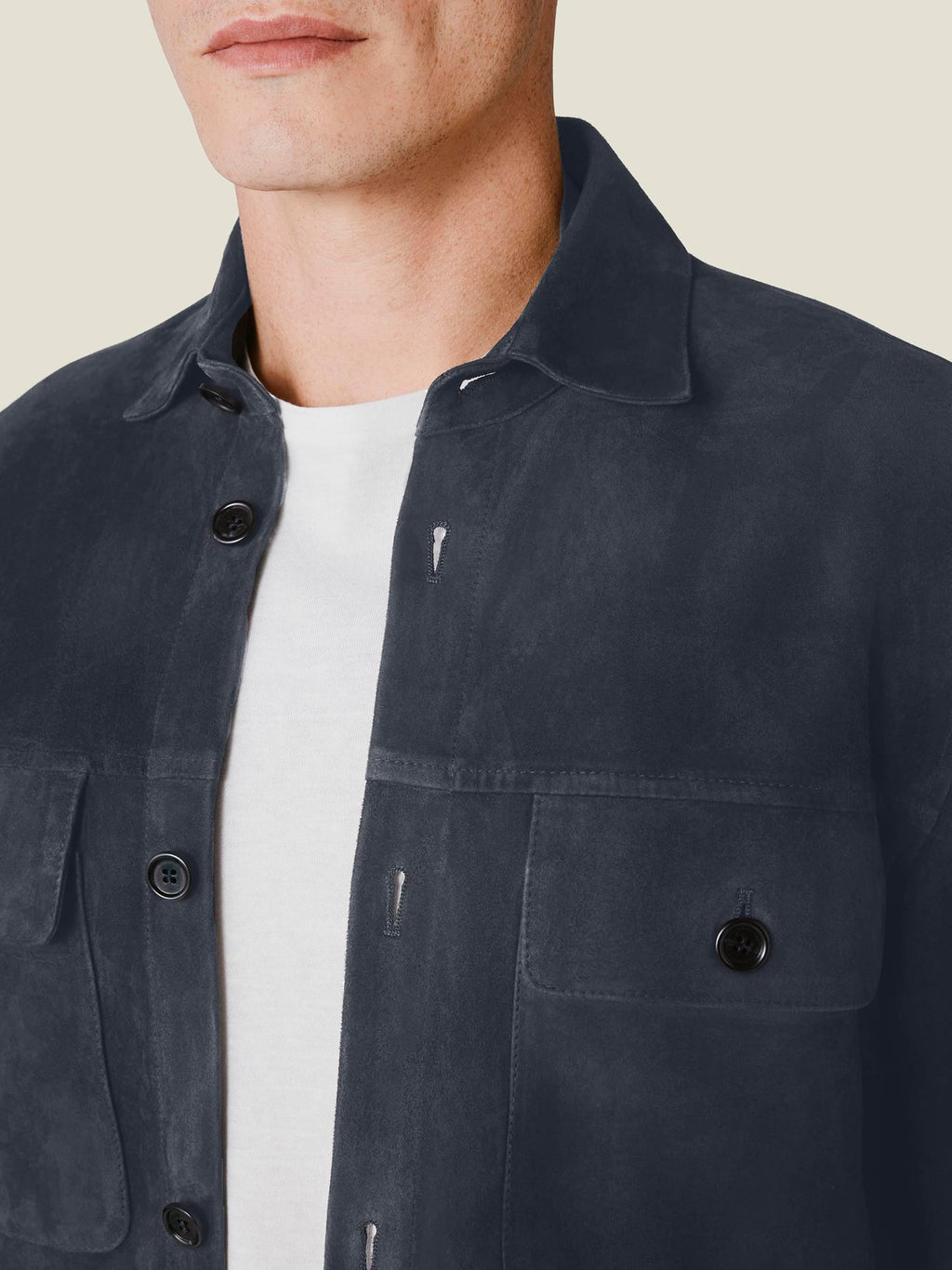 Luca Faloni Goatskin Suede Leather Overshirt - Steel Blue - view 2