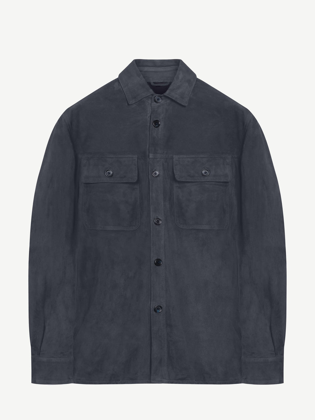 Luca Faloni Goatskin Suede Leather Overshirt - Steel Blue - view 8