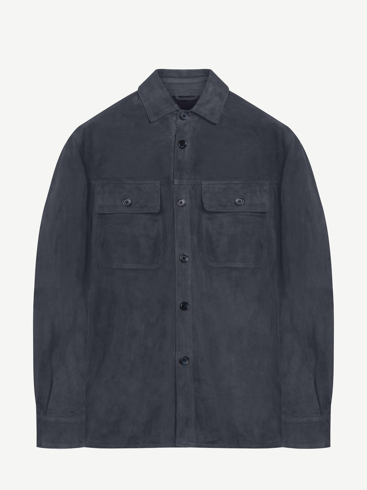 Luca Faloni Goatskin Suede Leather Overshirt - Steel Blue - view 8