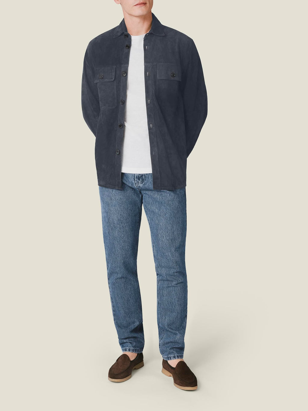 Luca Faloni Goatskin Suede Leather Overshirt - Steel Blue - view 4