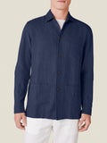 Luca Faloni Linen Overshirt - Navy Blue - view 1