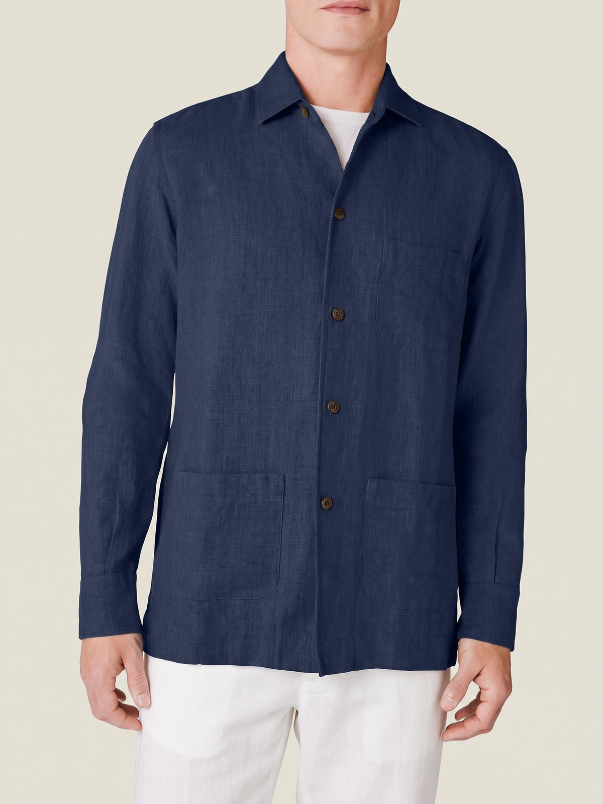 Luca Faloni Linen Overshirt - Navy Blue - view 1