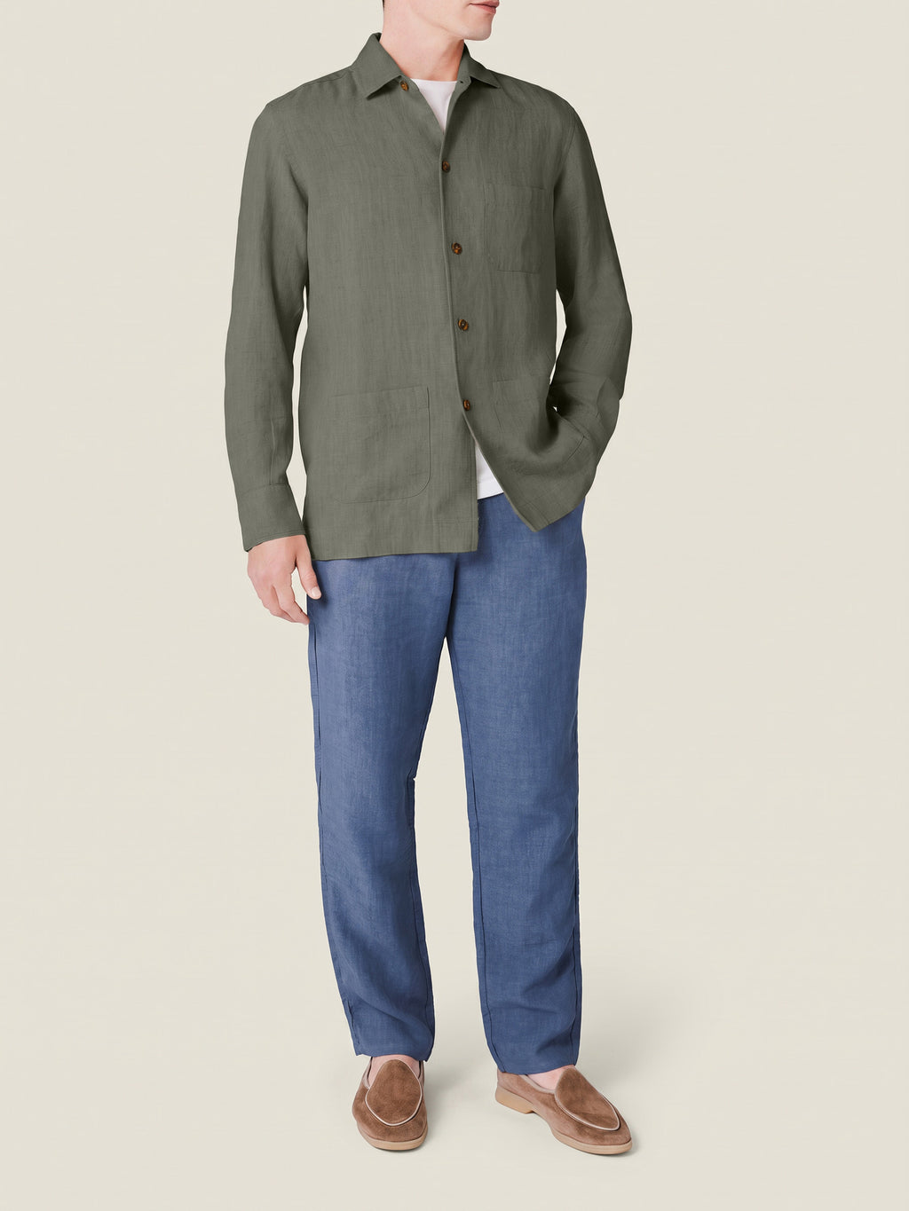 Luca Faloni Linen Overshirt - Olive Green - view 4