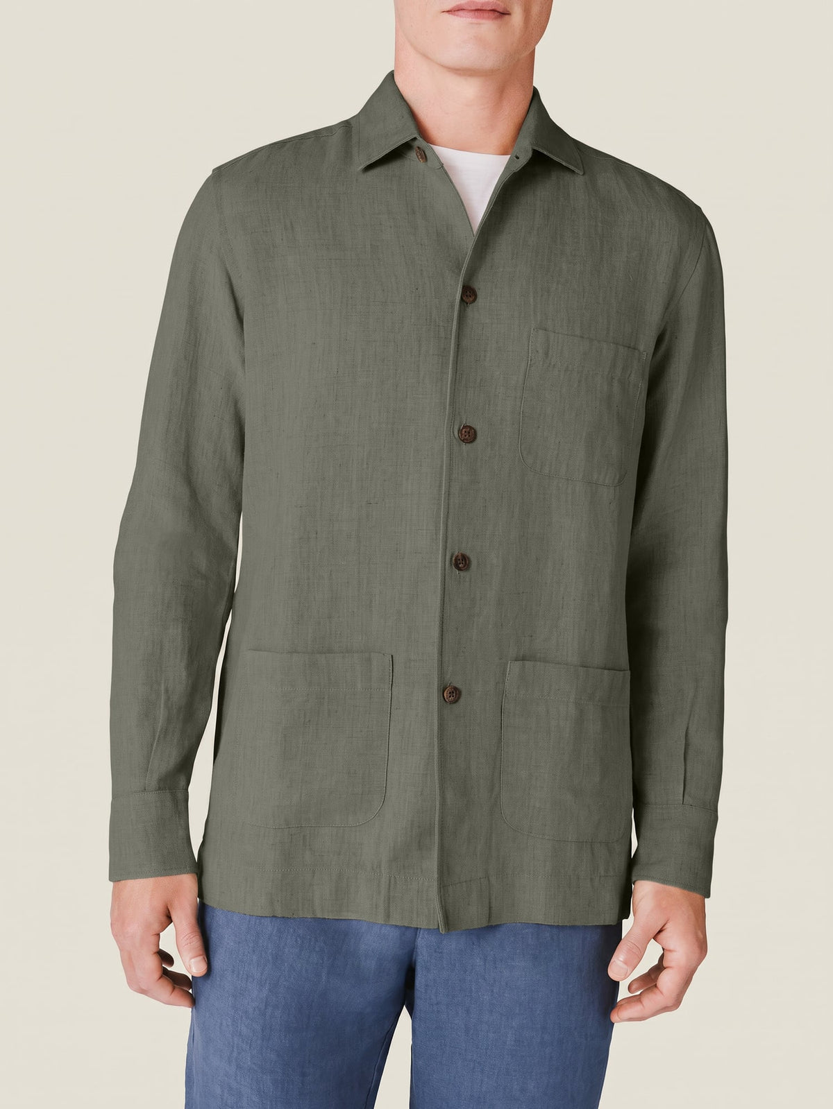Luca Faloni Linen Overshirt - Olive Green - view 1
