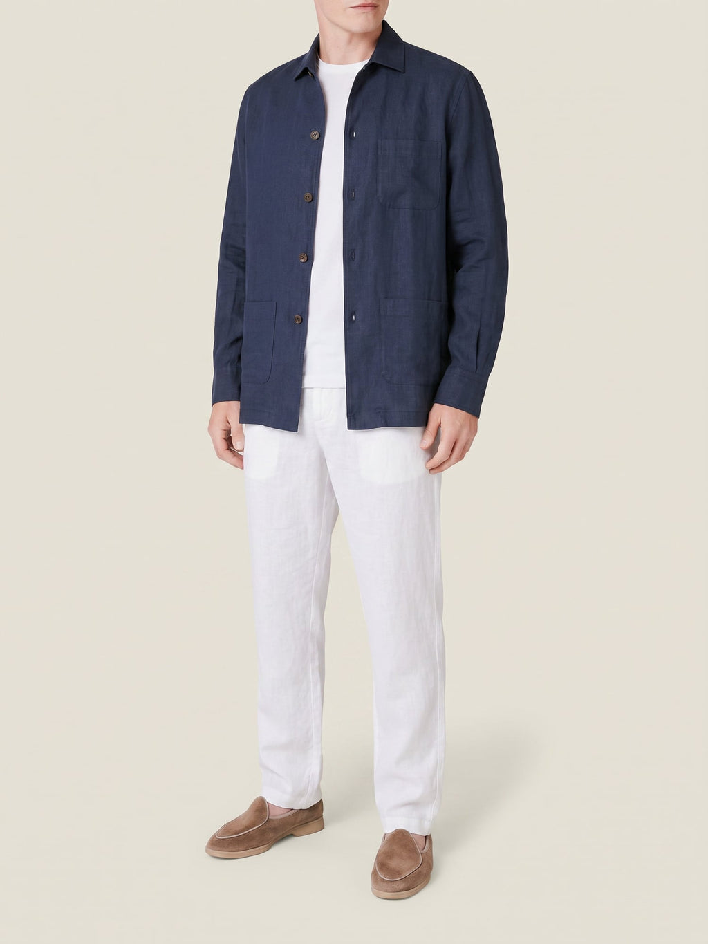 Luca Faloni Linen Overshirt - Navy Blue - view 4