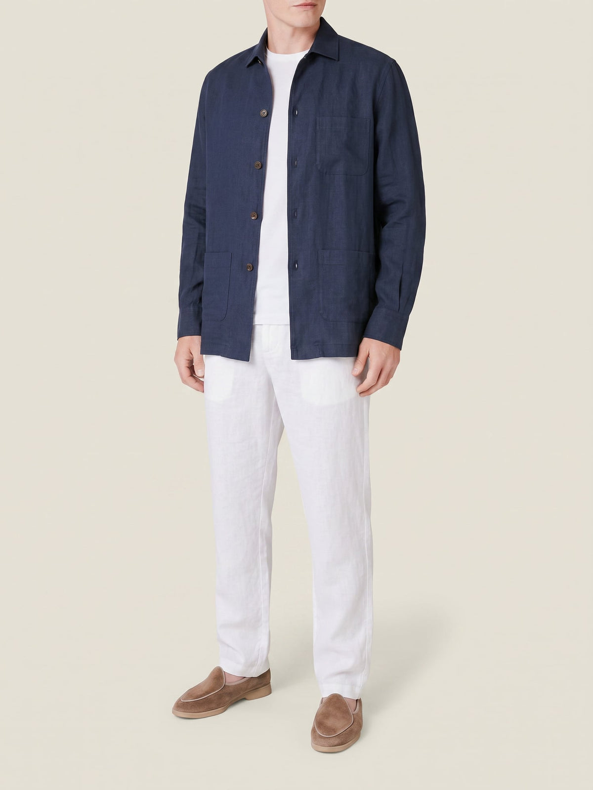Luca Faloni Linen Overshirt - Navy Blue - view 4