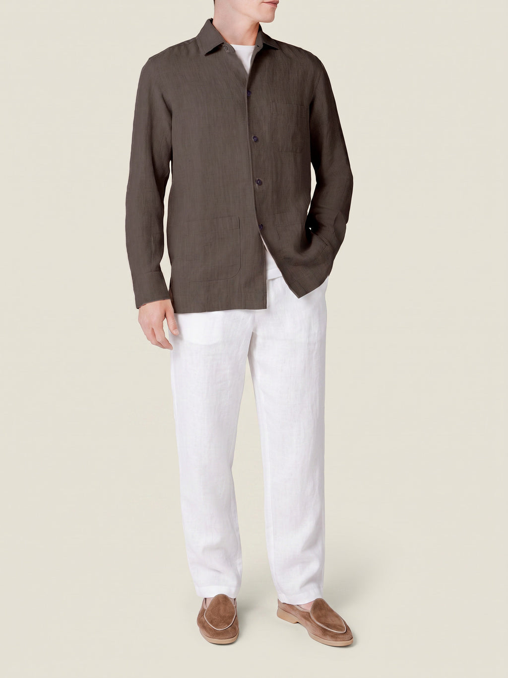 Luca Faloni Linen Overshirt - Nocciola Brown - view 4