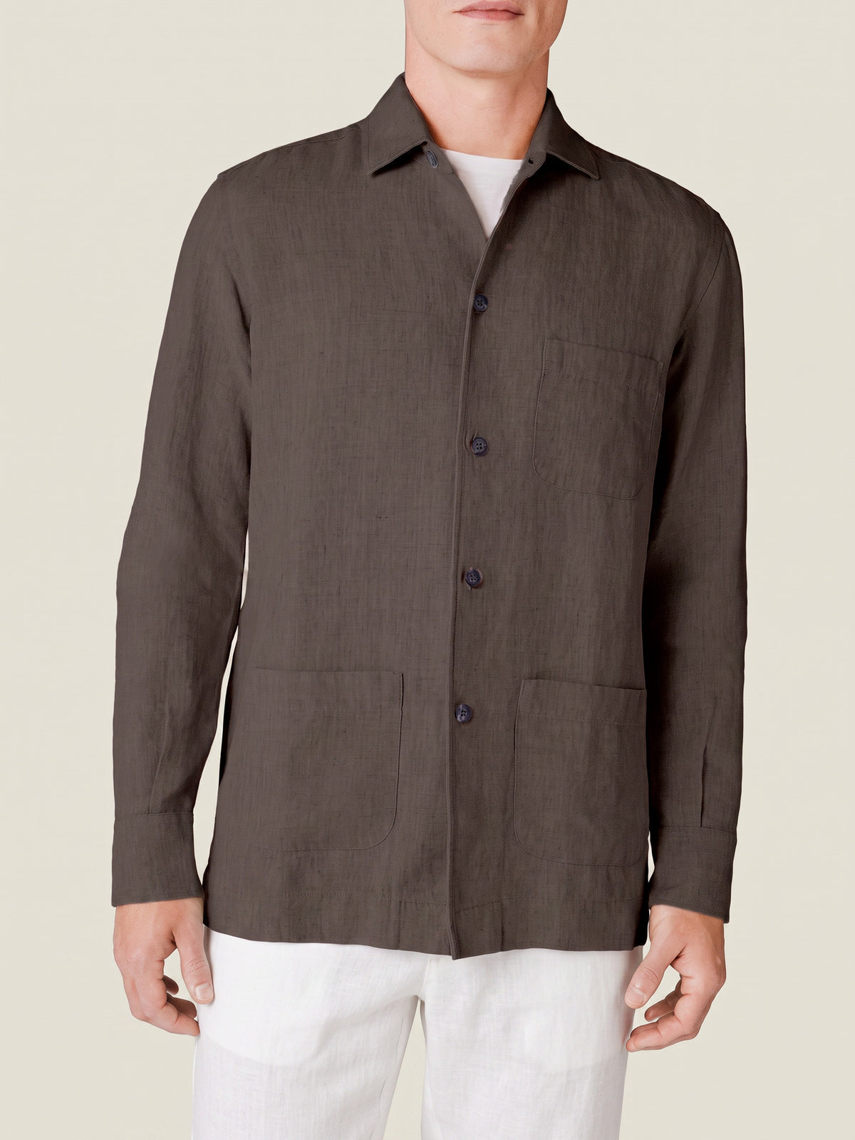 Luca Faloni Linen Overshirt - Nocciola Brown - view 1