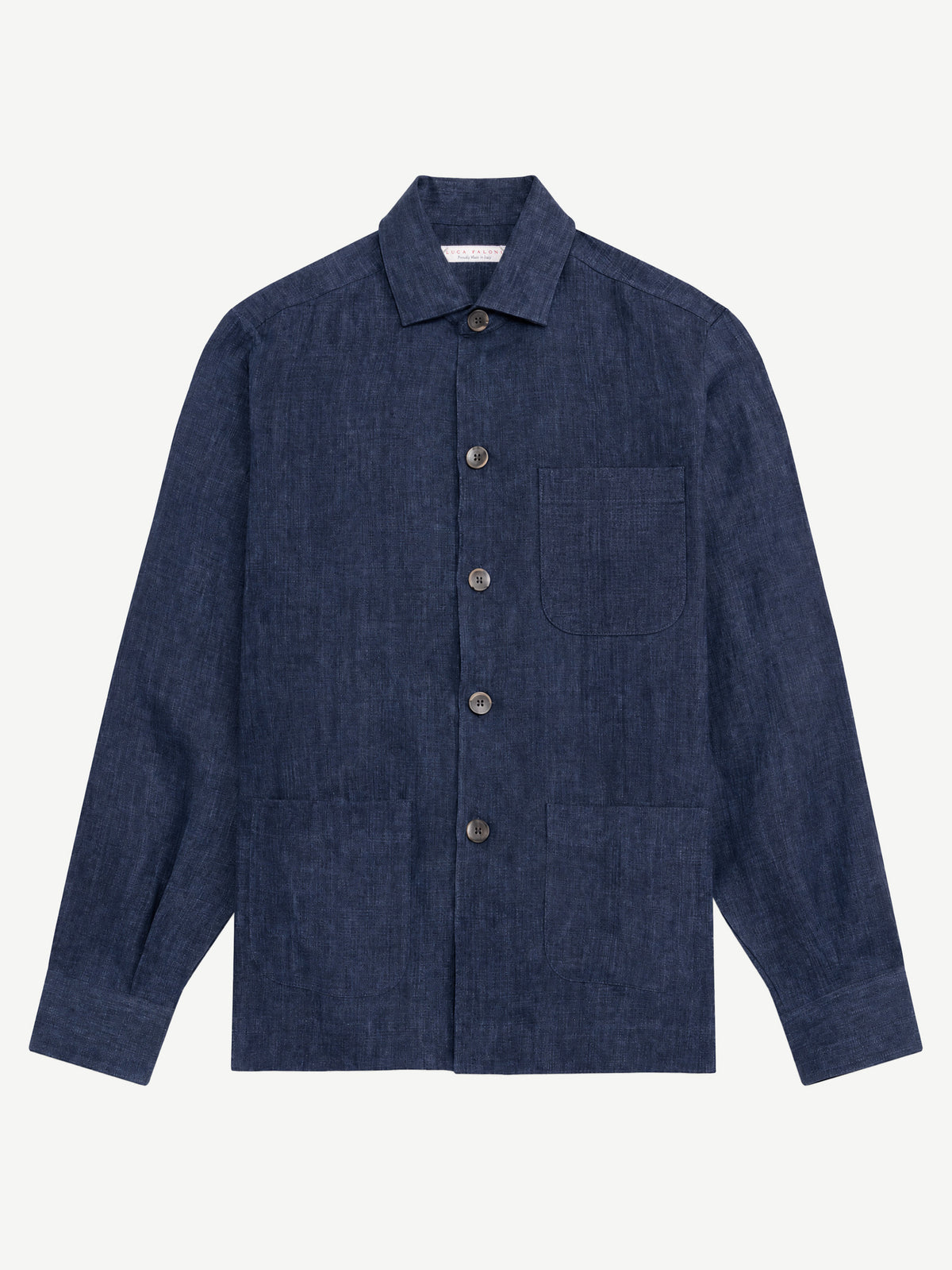 Luca Faloni Linen Overshirt - Navy Blue - view 7
