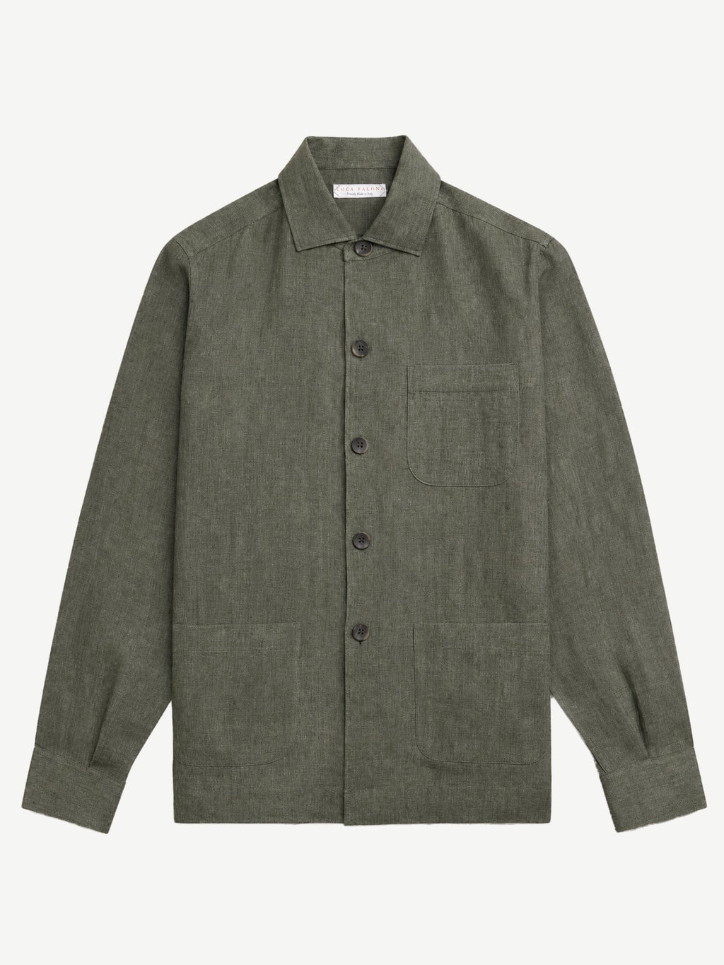 Luca Faloni Linen Overshirt - Olive Green - view 7