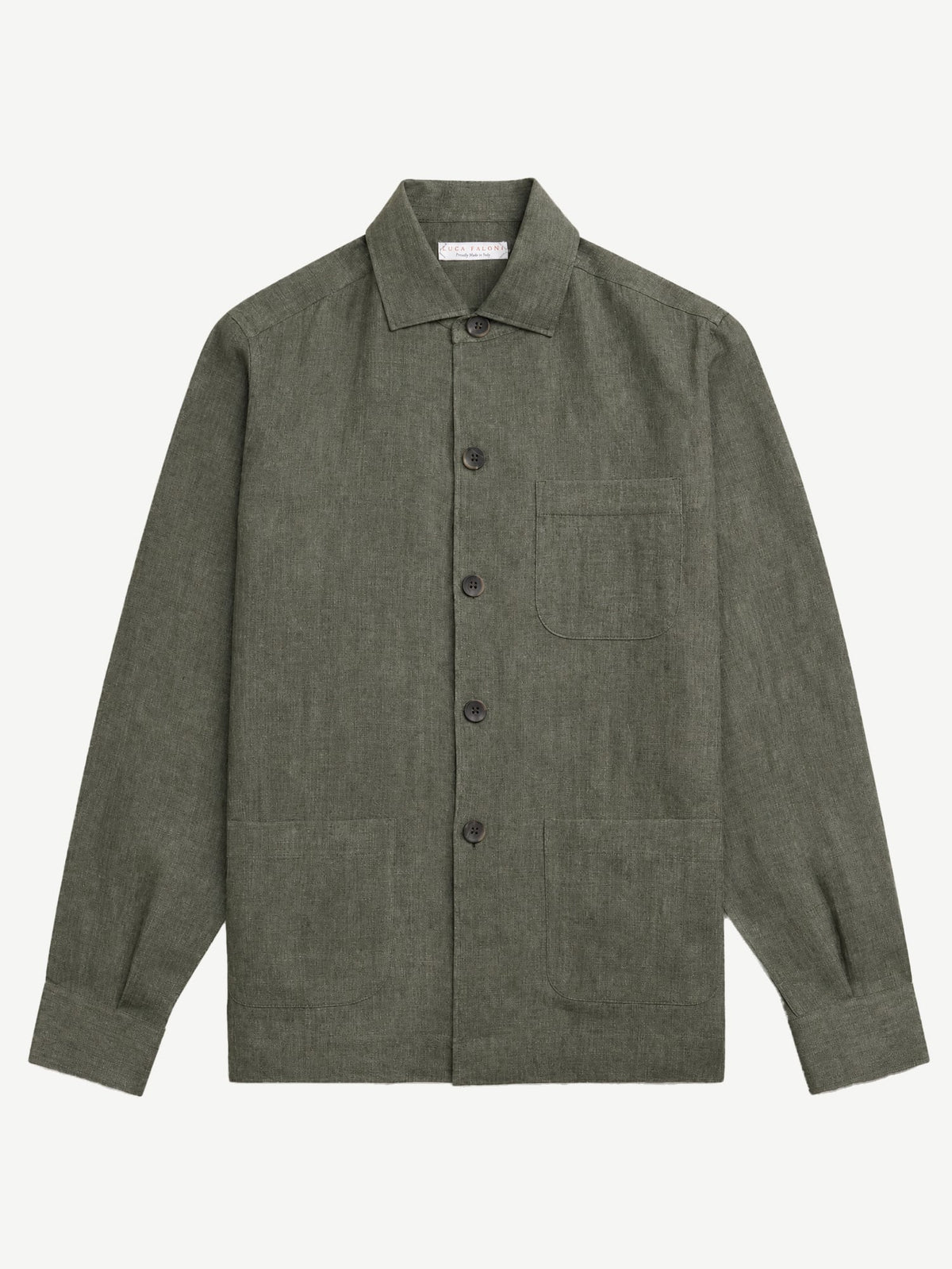 Luca Faloni Linen Overshirt - Olive Green - view 7