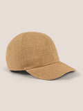 Side view of the Luca Faloni Linen Baseball Cap in Caramel Brown, showcasing its classic six-panel design and linen texture.