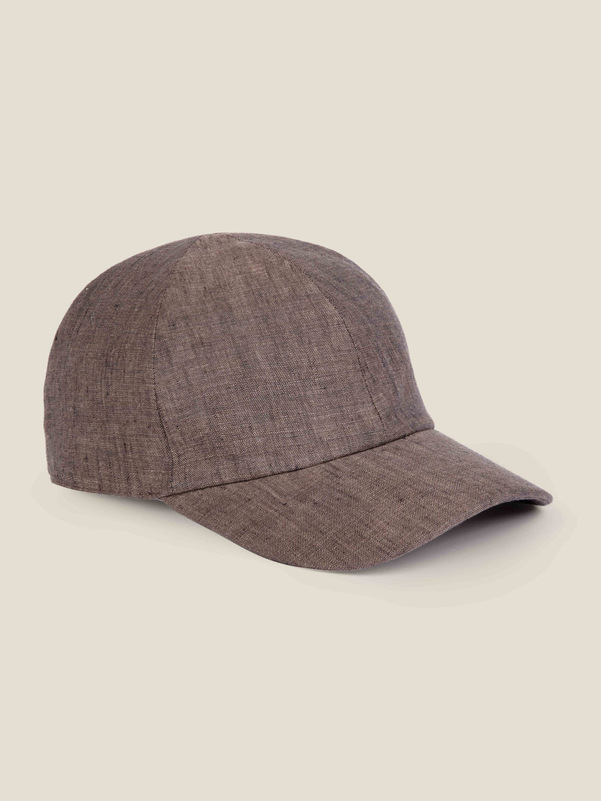Side view of the Luca Faloni Linen Baseball Cap in Chocolate Brown, showing the textured linen weave.
