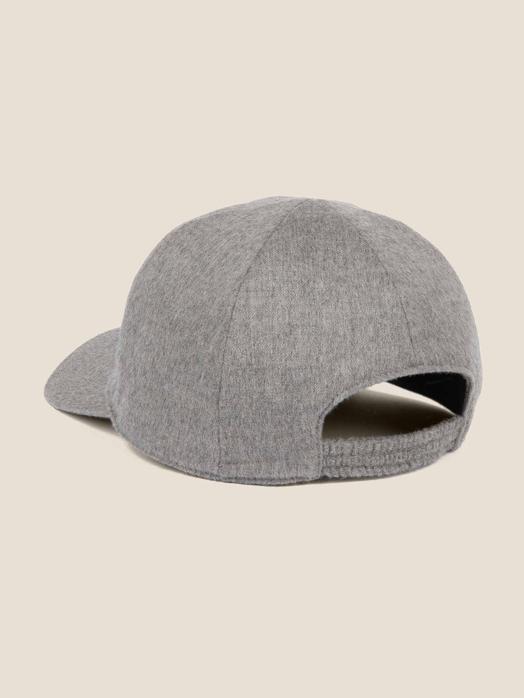 Back view of the Luca Faloni Light Grey Cashmere Baseball Cap, highlighting the elasticated strap detail.