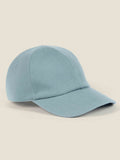 A side view of the Luca Faloni Cashmere Baseball Cap in French Blue, showcasing the soft brushed texture of the fabric.