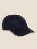 Side profile of the Luca Faloni navy blue cashmere baseball cap.