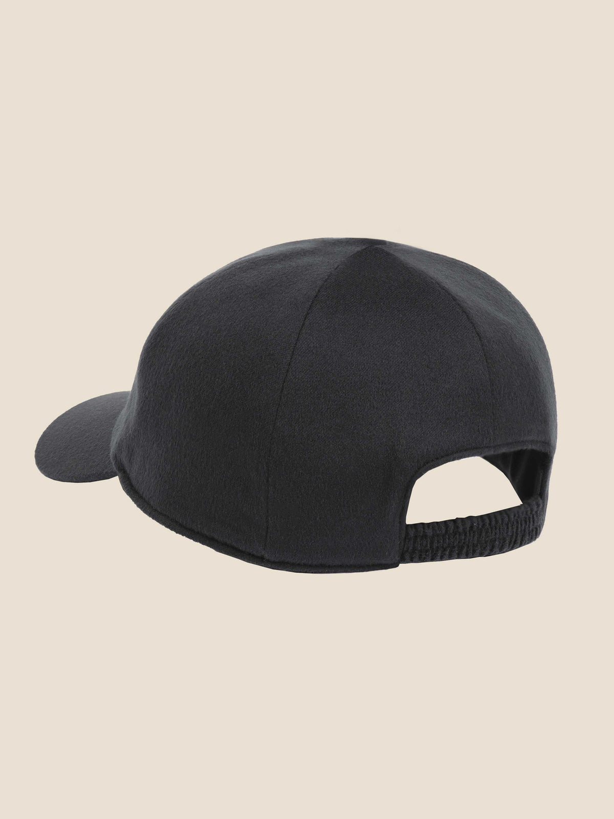Back view of the Charcoal Grey Cashmere Baseball Cap, highlighting the elasticated strap and soft brushed material.
