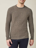 Front view of a man wearing the Luca Faloni Cashmere Cable Knit jumper in Nocciola Brown.