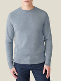 Front view of a model wearing the Luca Faloni Cashmere Country Crew Neck in French Blue.