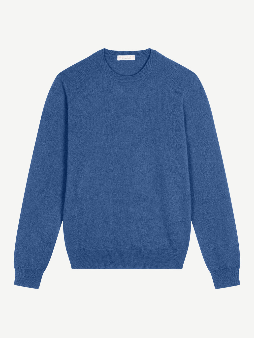 Front view of the Luca Faloni Cashmere Crew Neck in cobalt, laid flat against a white background.