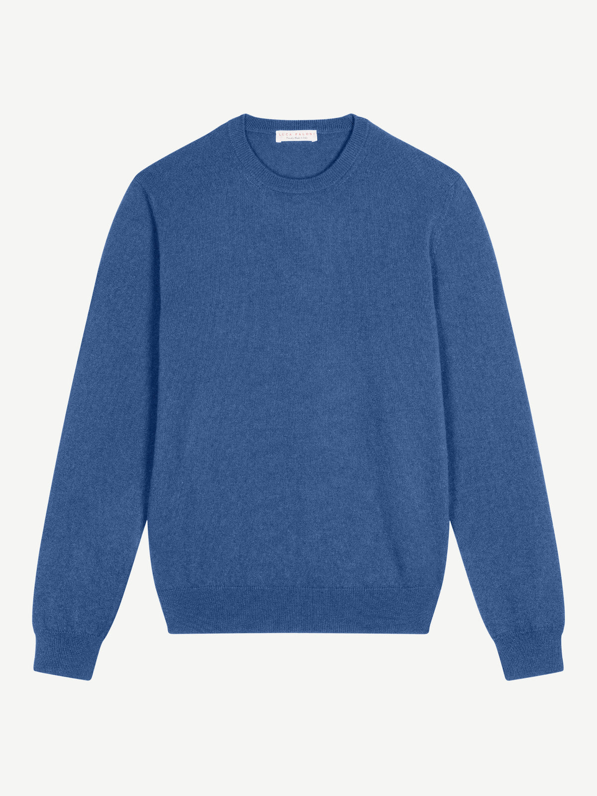 Front view of the Luca Faloni Cashmere Crew Neck in cobalt, laid flat against a white background.