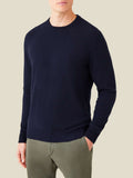 Front view of a model wearing the Luca Faloni Cashmere Crew Neck in Midnight Blue.