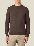 Front view of a model wearing the Luca Faloni Cashmere Crew Neck in chocolate brown.