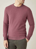 Front view of a model wearing the Luca Faloni Cashmere Crew Neck sweater in Desert Rose.
