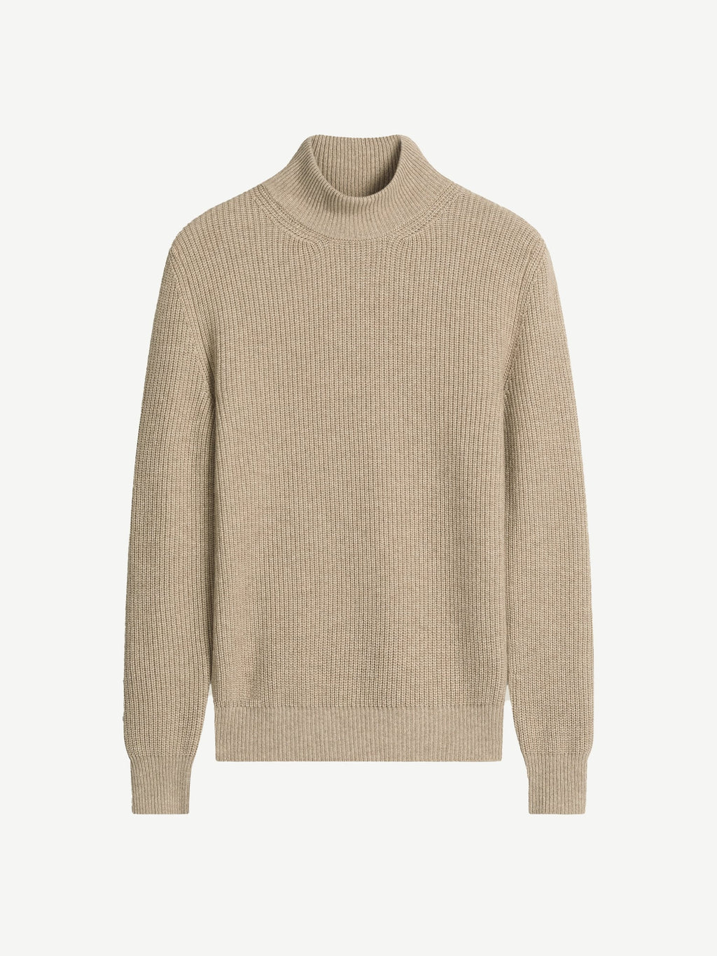 Front view of the Luca Faloni Chunky Knit Mock Neck in oatmeal beige, on a white background.