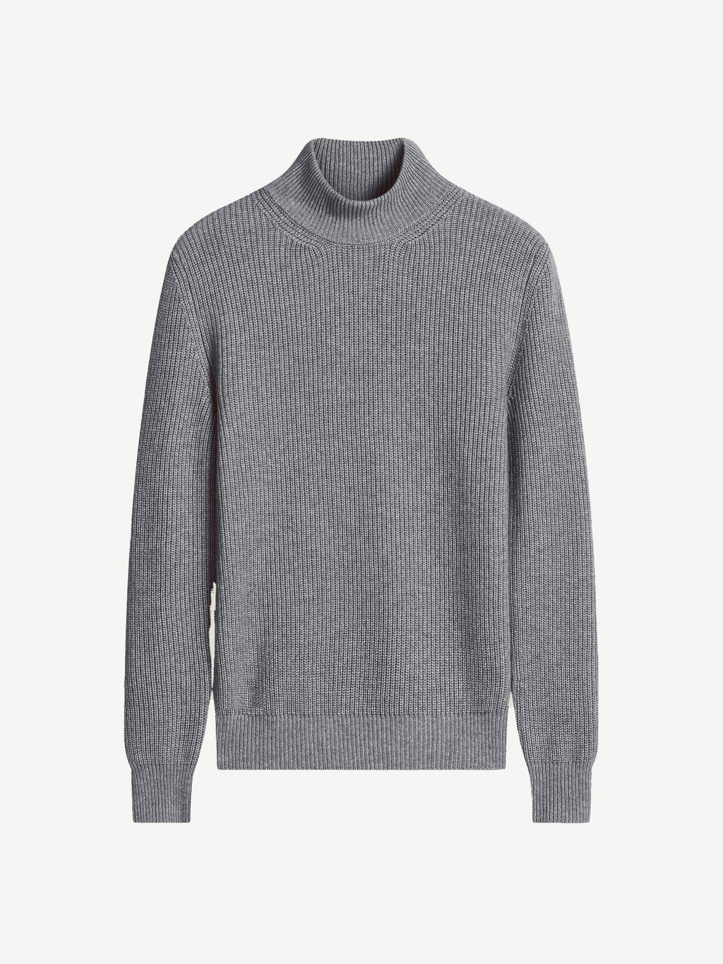 Front view of the Luca Faloni grey ribbed Chunky Knit Mock Neck in four-ply cashmere.