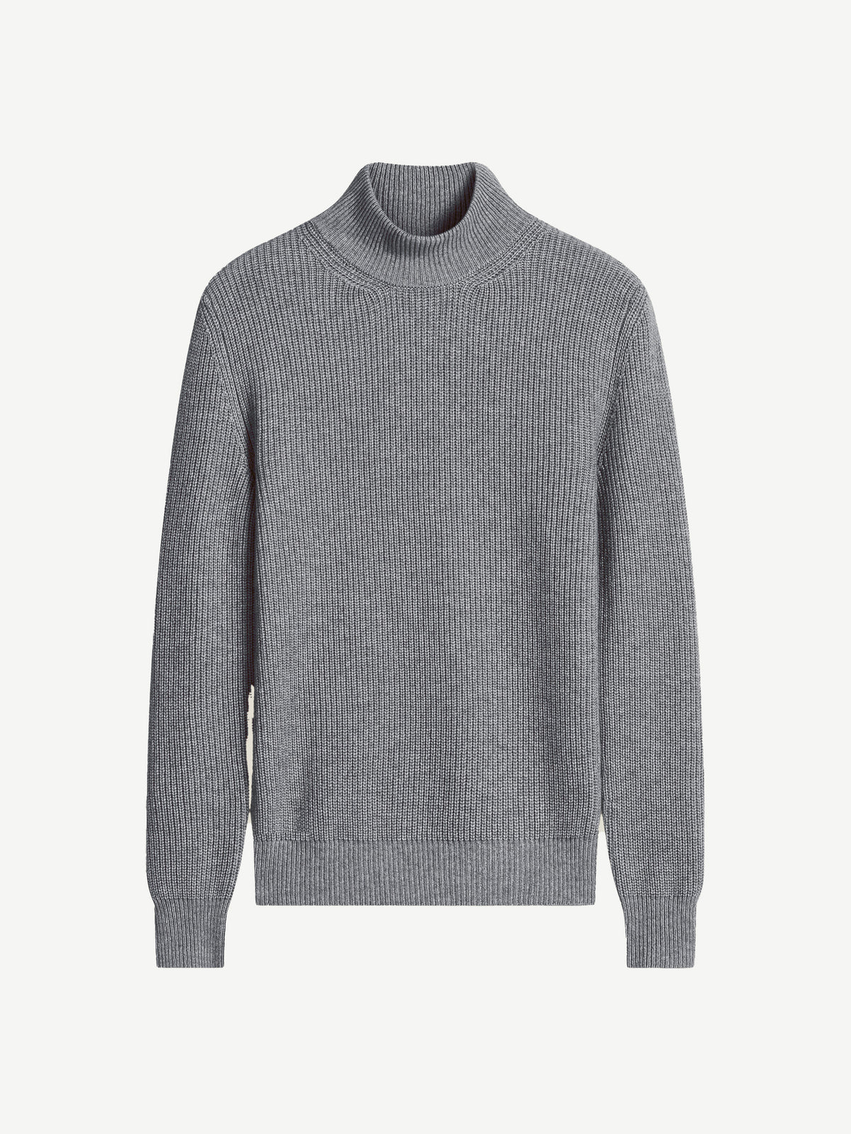 Front view of the Luca Faloni grey ribbed Chunky Knit Mock Neck in four-ply cashmere.