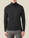 Studio front view of a model wearing the Luca Faloni Silk-Cashmere Mock Neck in Charcoal Grey.