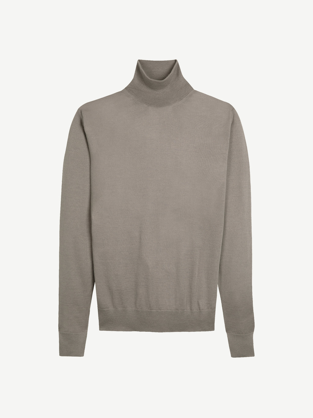 Front view of the Luca Faloni Silk-Cashmere Mock Neck jumper in light brown.