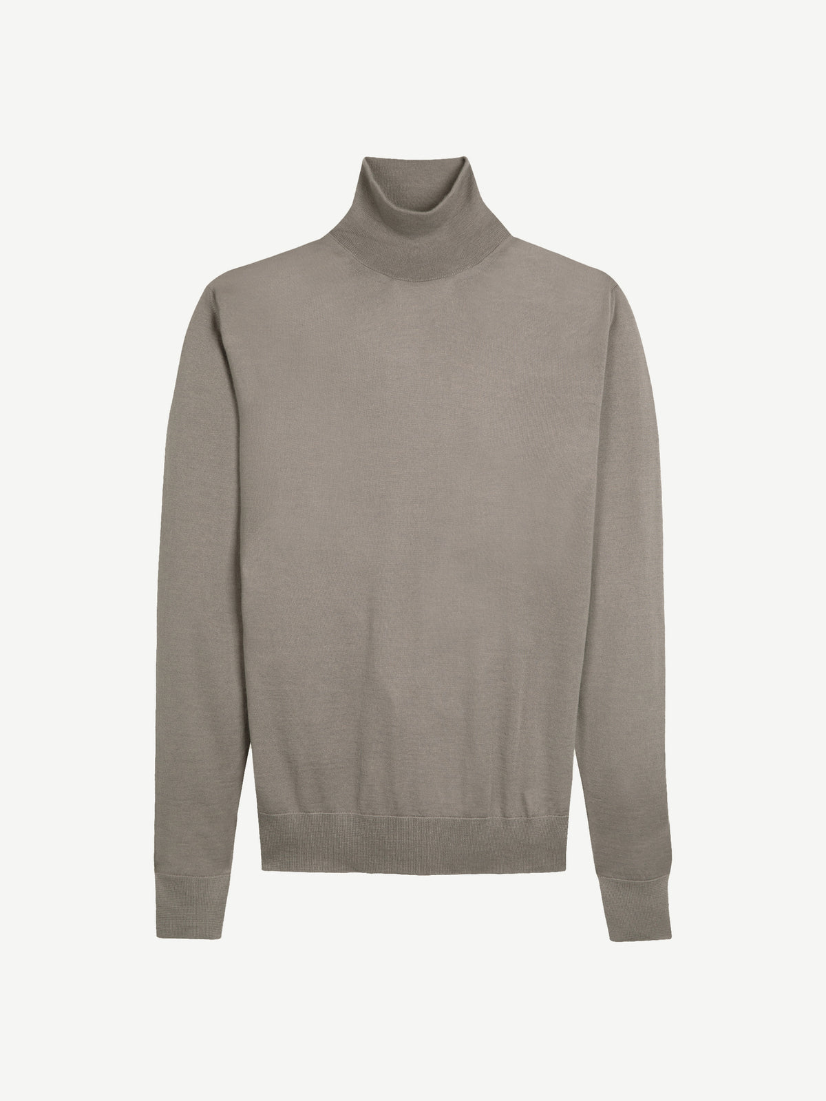 Front view of the Luca Faloni Silk-Cashmere Mock Neck jumper in light brown.