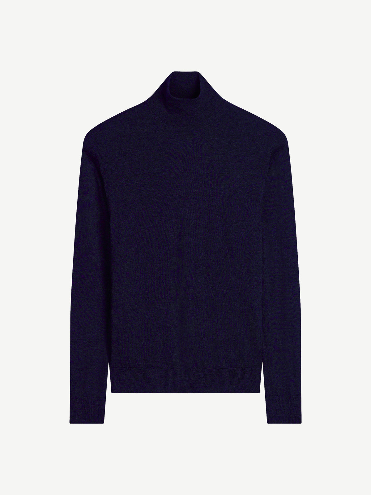 Front view of the Luca Faloni Silk-Cashmere Mock Neck in navy blue.