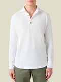 Front view of a model wearing the Brera Piqué Polo Shirt in white.