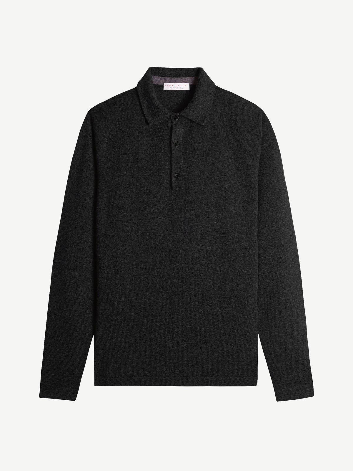 Luca Faloni 2-Ply Cashmere Polo Sweater - Charcoal Grey - view 4