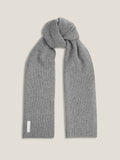 Studio shot of the Dolomiti Grey Chunky Knit Cashmere Scarf, tied and laid flat, highlighting its ribbed texture.
