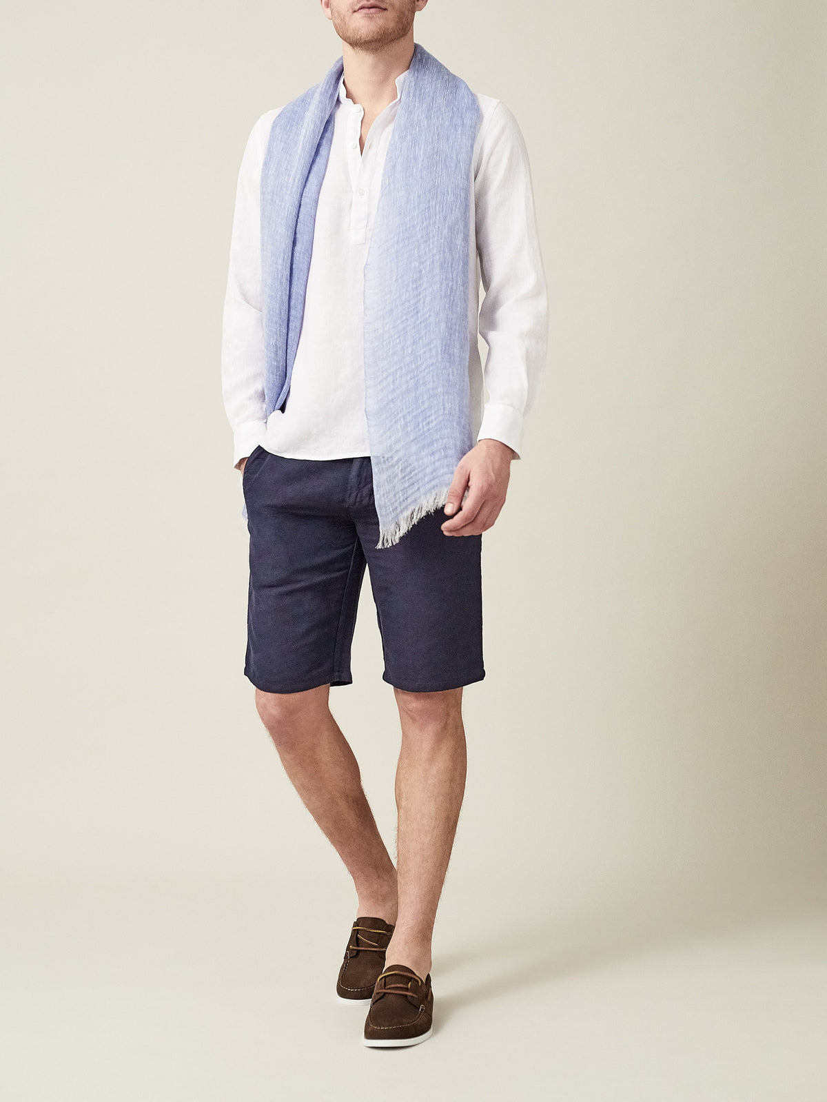 Luca Faloni Linen Scarf - Light Blue - view 4
