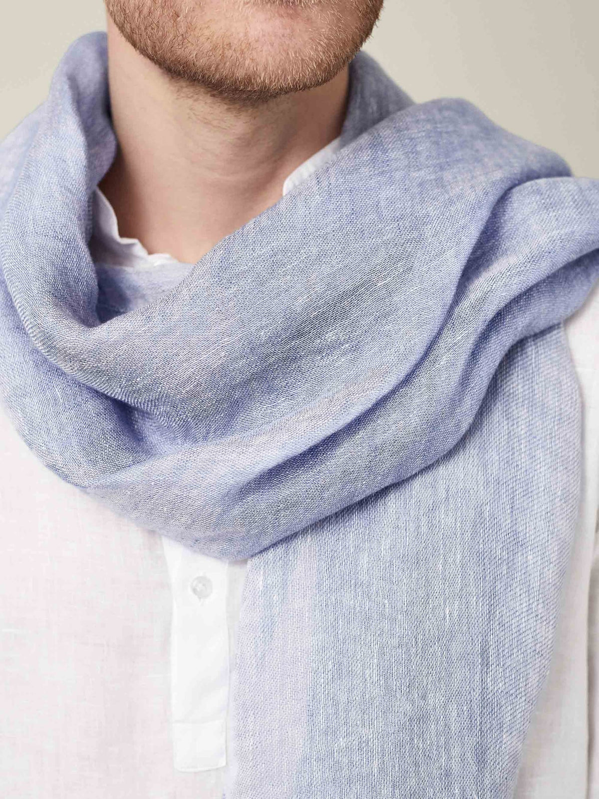 Luca Faloni Linen Scarf - Light Blue - view 3